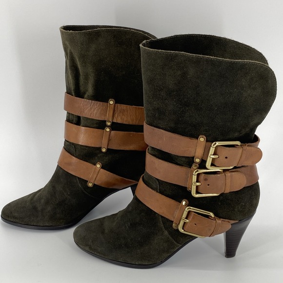 Rebecca Minkoff Dark Olive Green Suede w Buckle Bliss Boots Size 7.5M - Picture 4 of 11